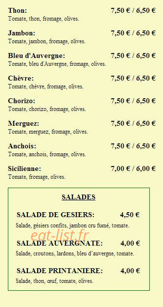 Croq'Pizza — carte page 2