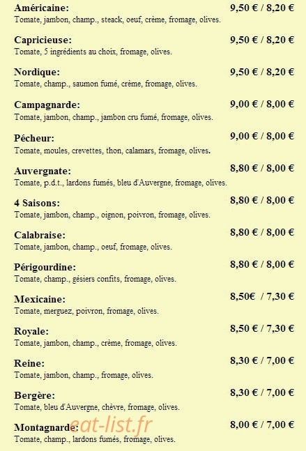 Croq'Pizza — carte page 1