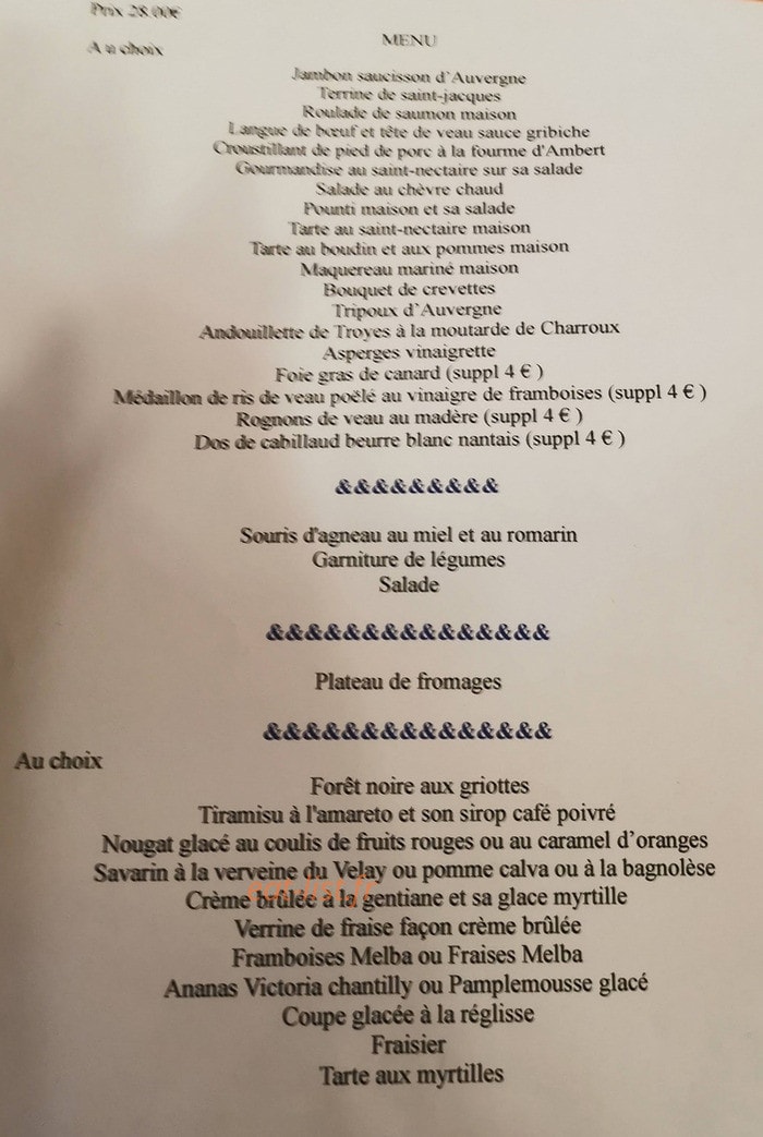 Central Hôtel — carte page 1