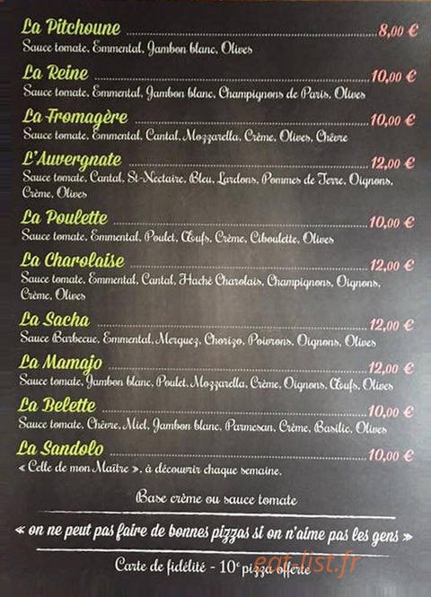 Sacha Pizza — carte page 2