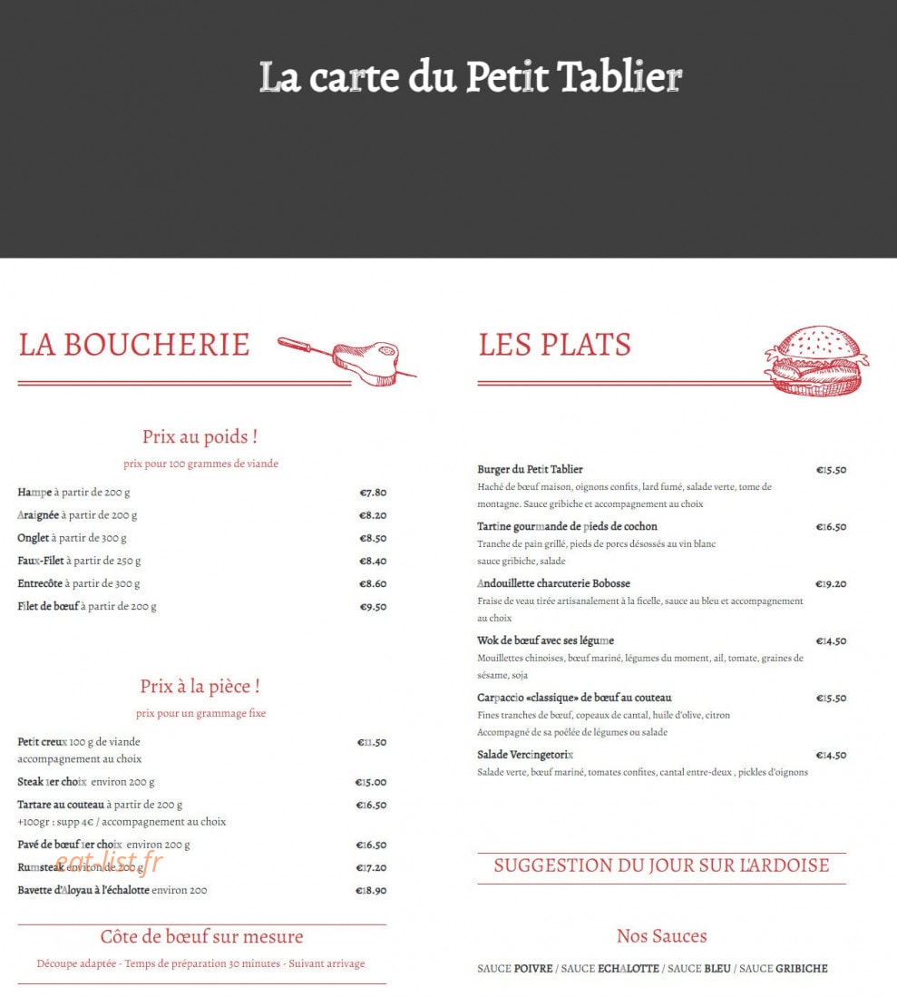 Le Petit Tablier — carte page 1