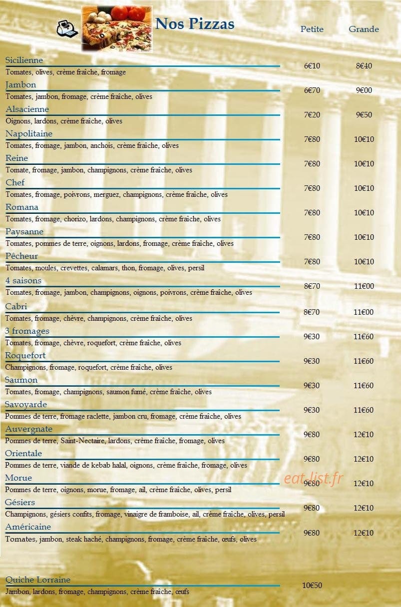 Mondial Pizza — carte page 1