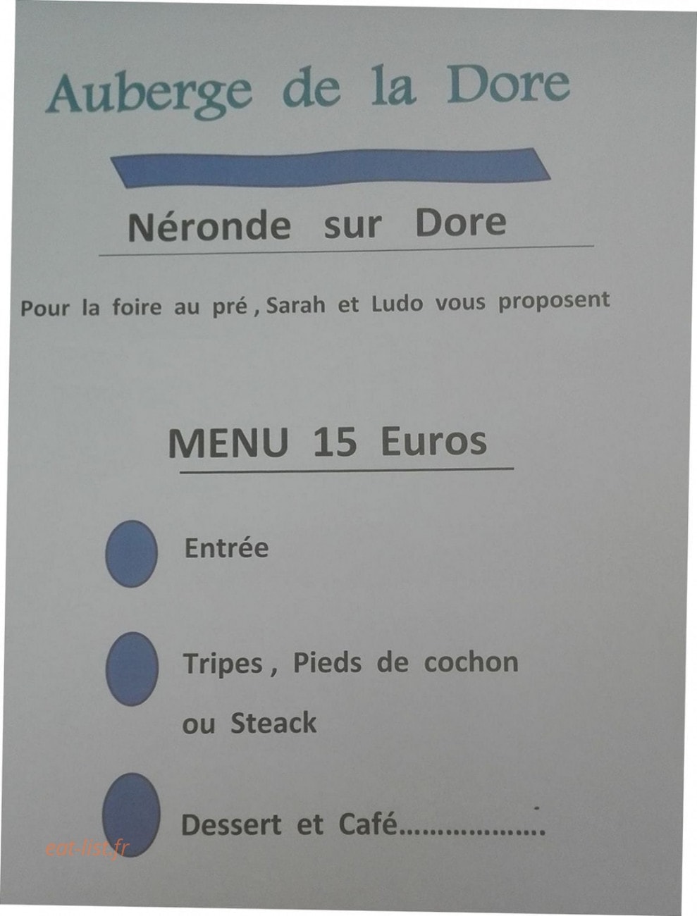 Auberge de la dore — carte page 1