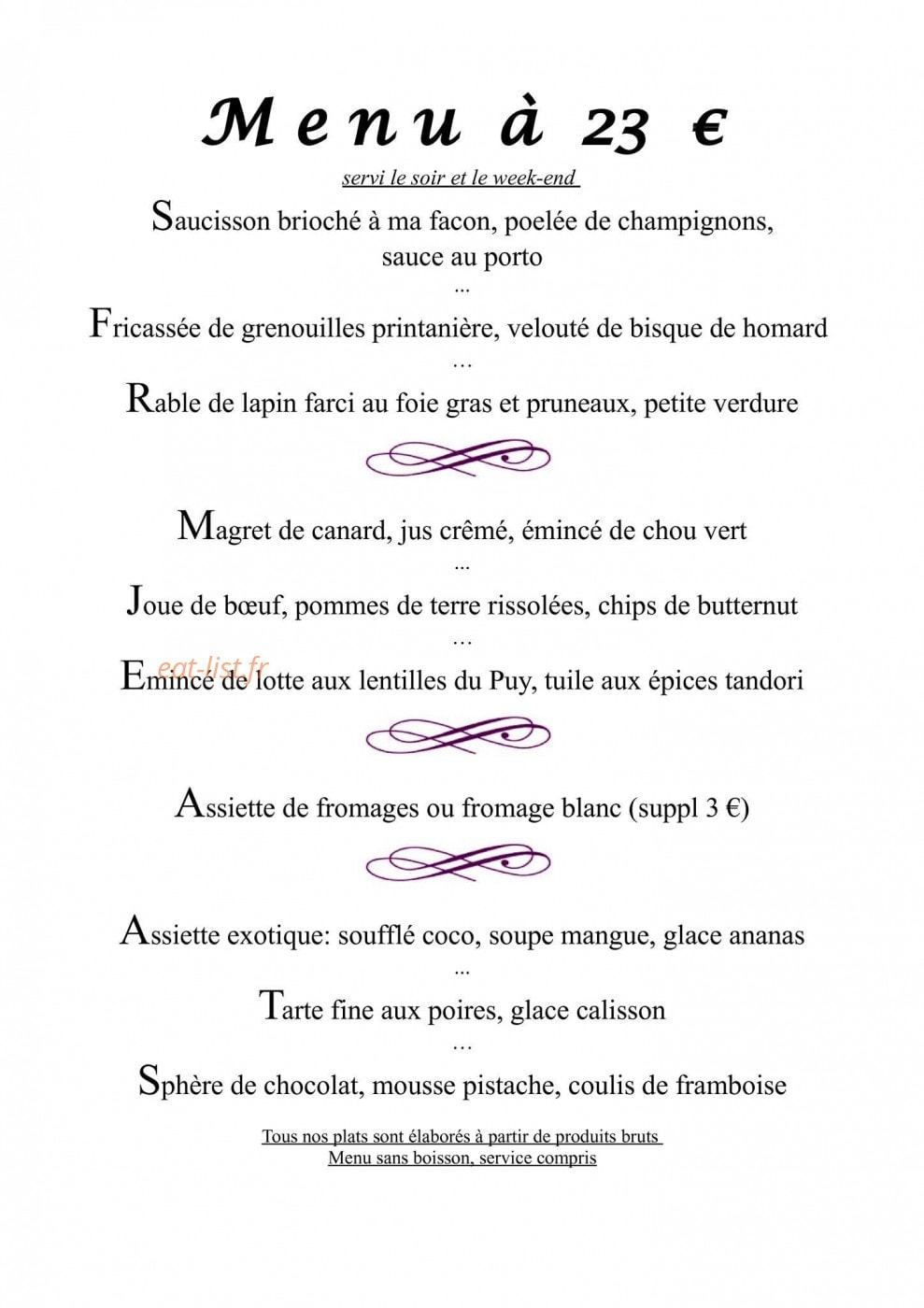 Auberge de Charade — carte page 1