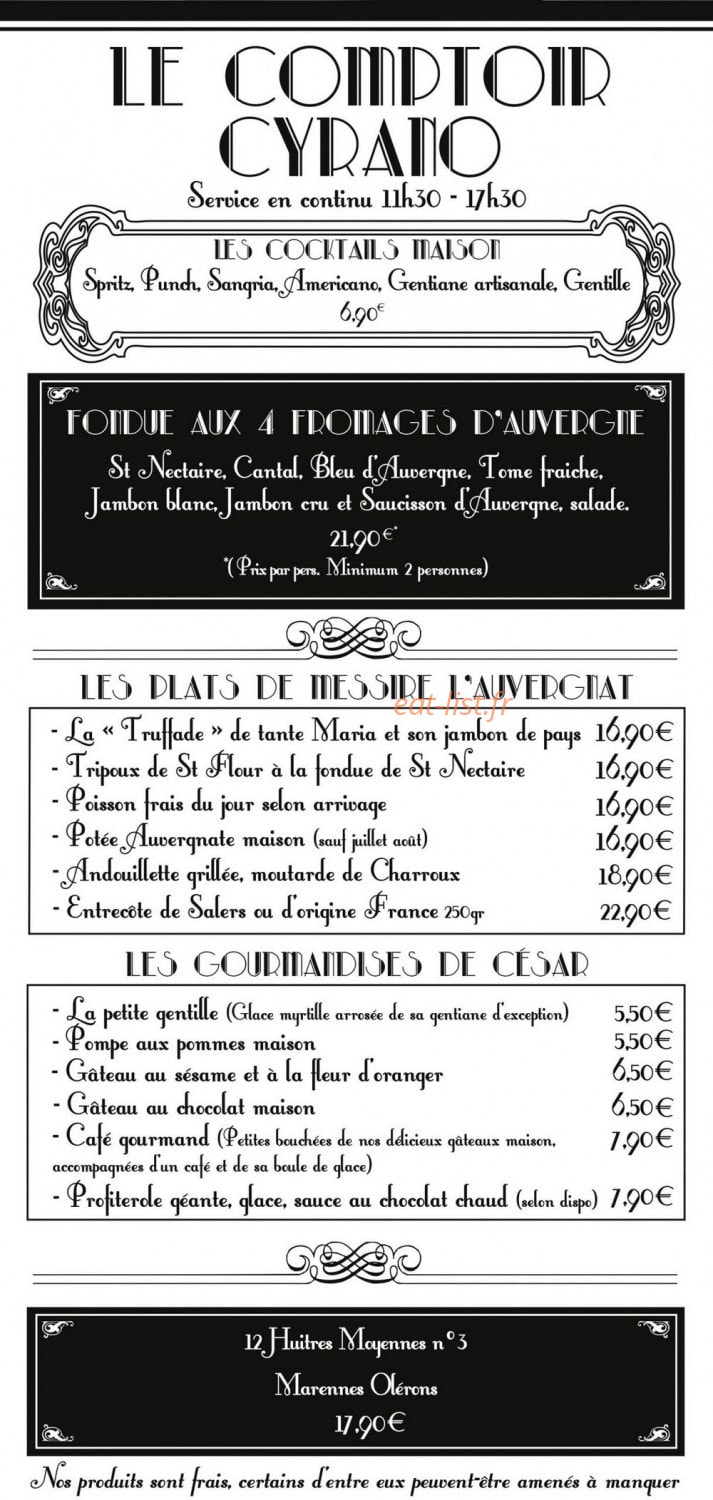 Le comptoir Cyrano — carte page 1