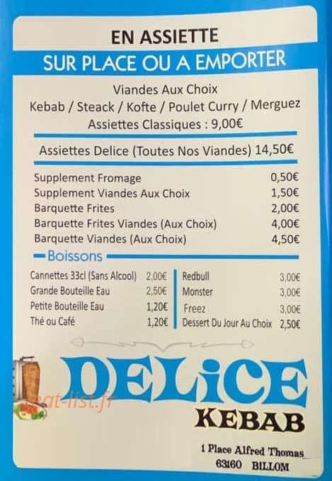 Delice Kebab — carte page 2