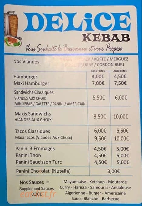 Delice Kebab — carte page 3