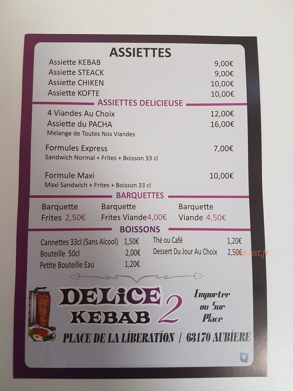 Delice Kebab 2 — carte page 1