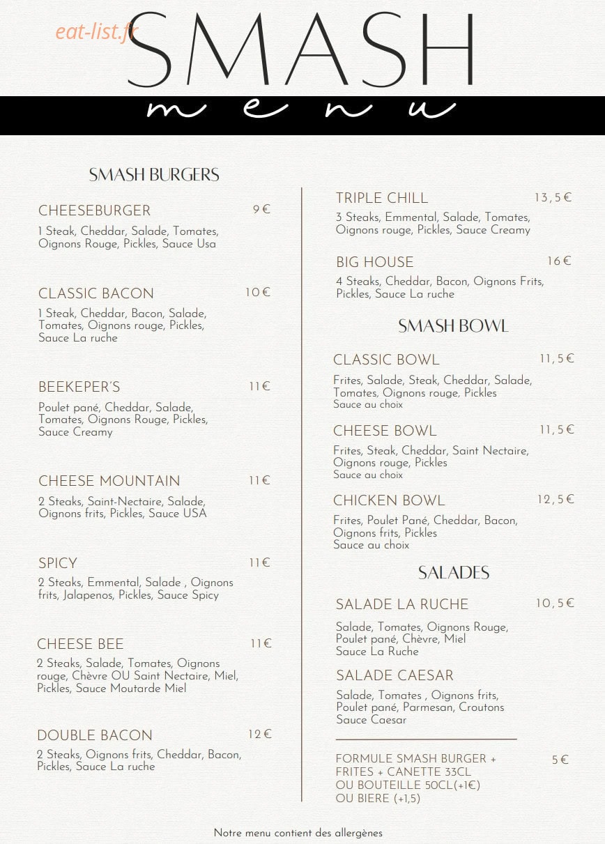 La ruche smash burger — carte page 1