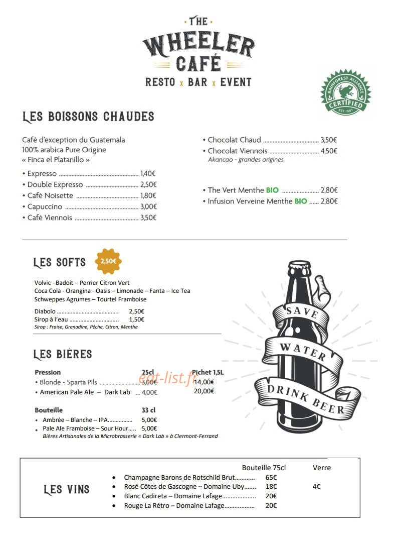 The Wheeler Café — carte page 2