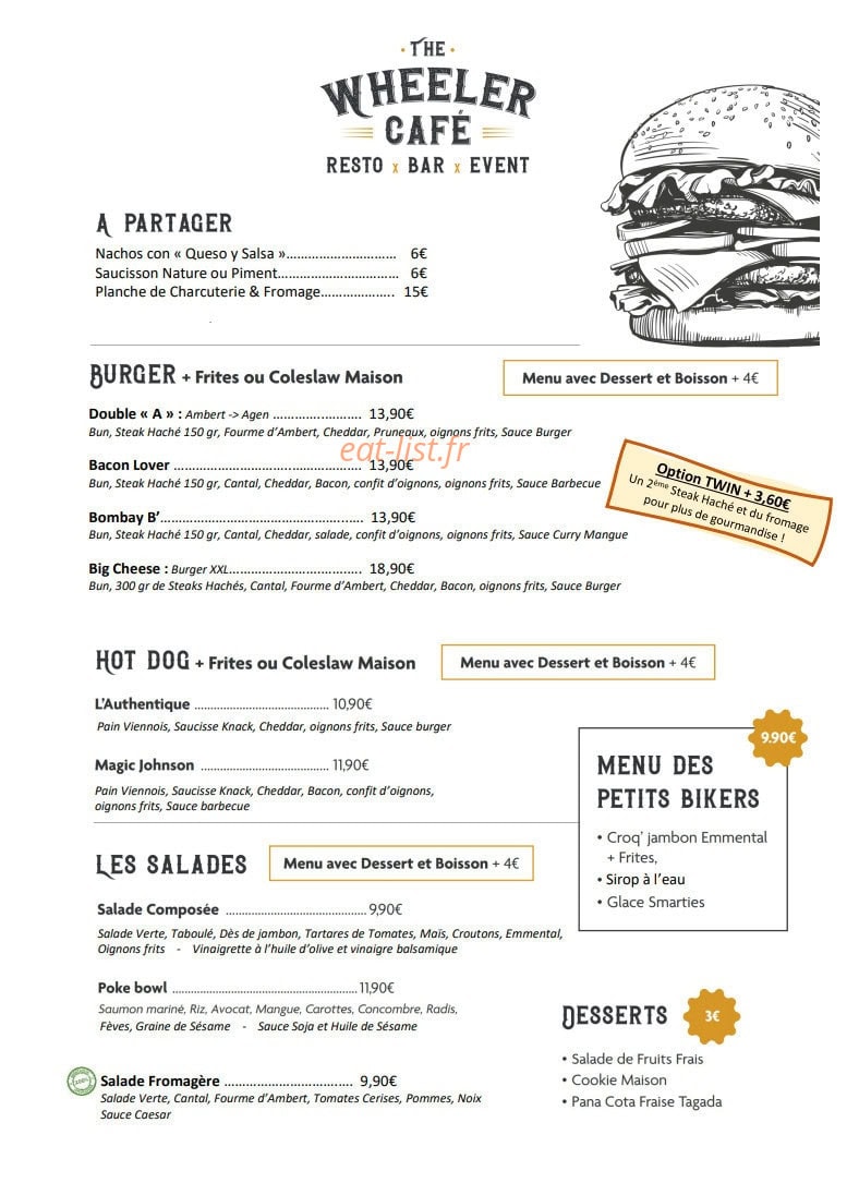 The Wheeler Café — carte page 1