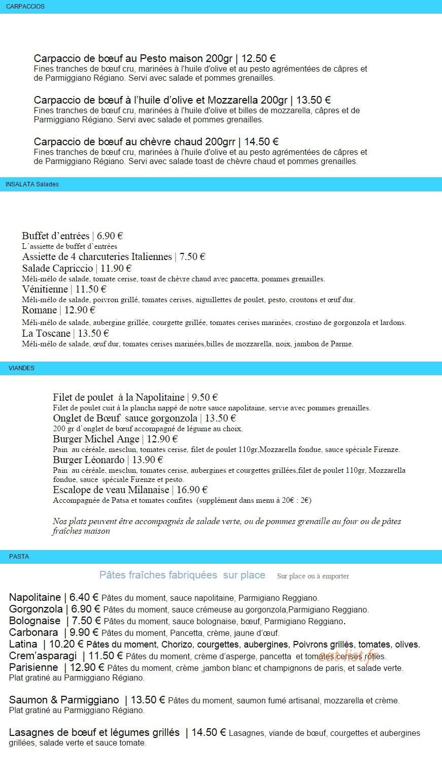 Caffé Firenze — carte page 1