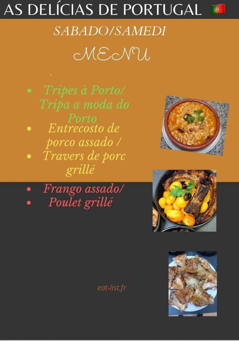 Carte et menu de As Delicias De Portugal à Riom — Un exemple de menu du jour
