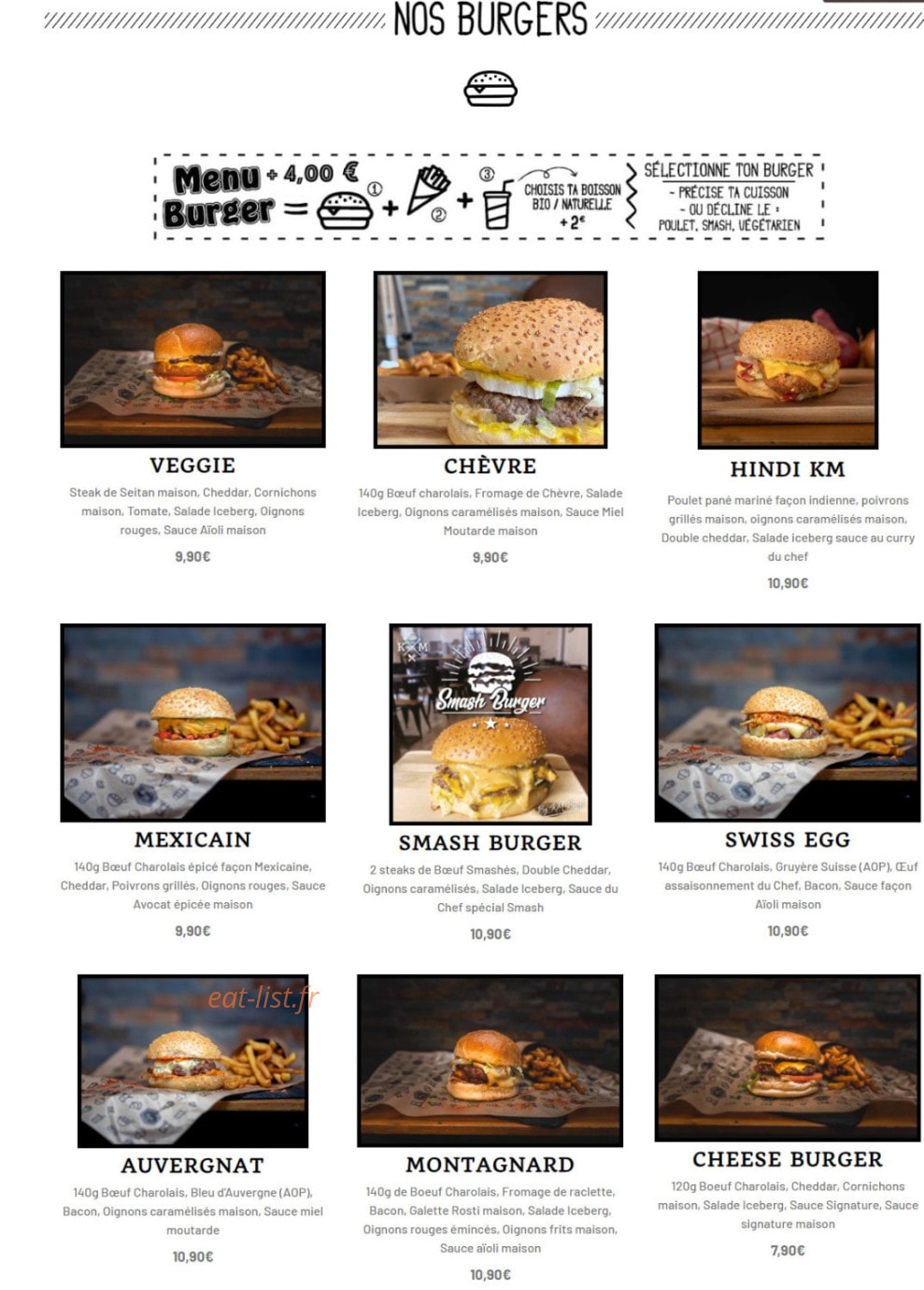 KM Burger — carte page 1