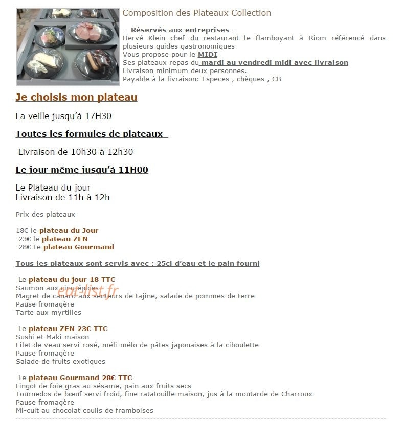Restaurant Le Flamboyant — carte page 1