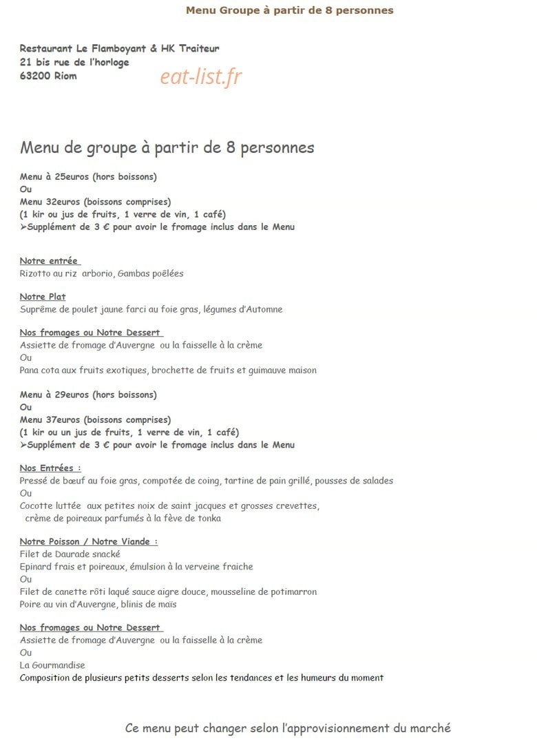 Restaurant Le Flamboyant — carte page 2