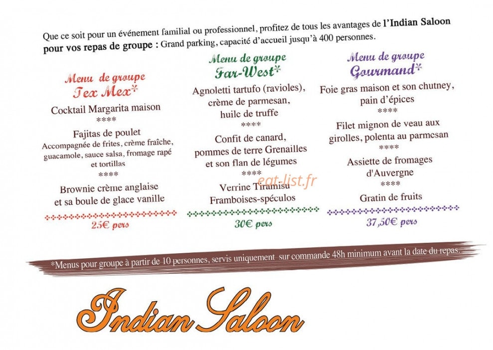 Indian Saloon — carte page 1