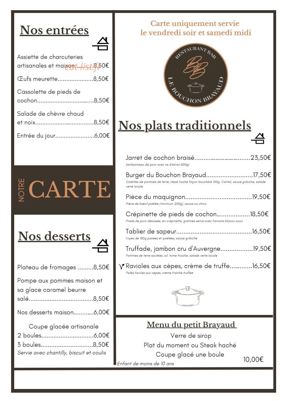 Le Bouchon Brayaud — carte page 1