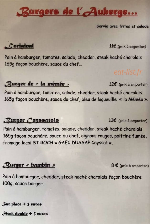 Auberge de la fontaine — carte page 2
