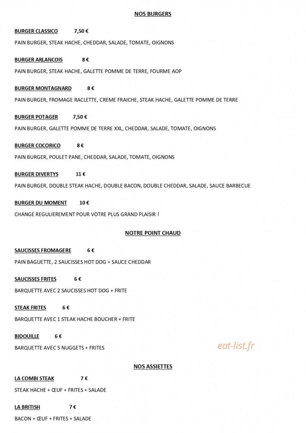 Au Divertys — carte page 1