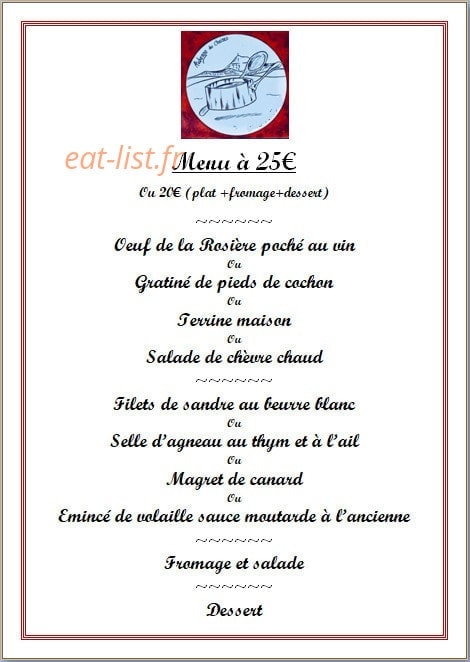 Auberge des cheires — carte page 1