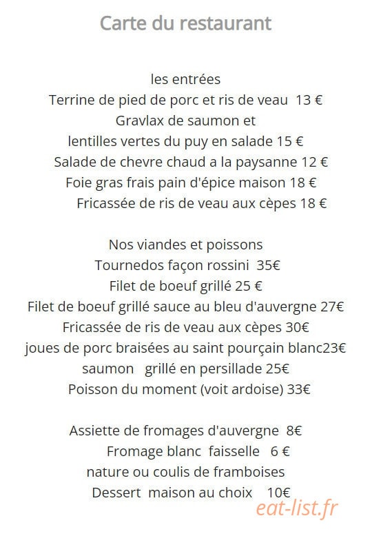 Auberge de la golmotte — carte page 1