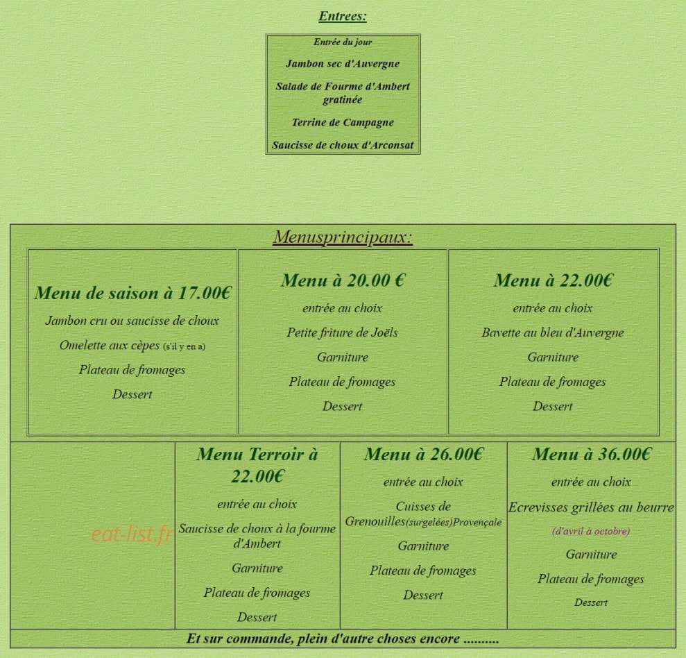 Auberge du Montoncel — carte page 1