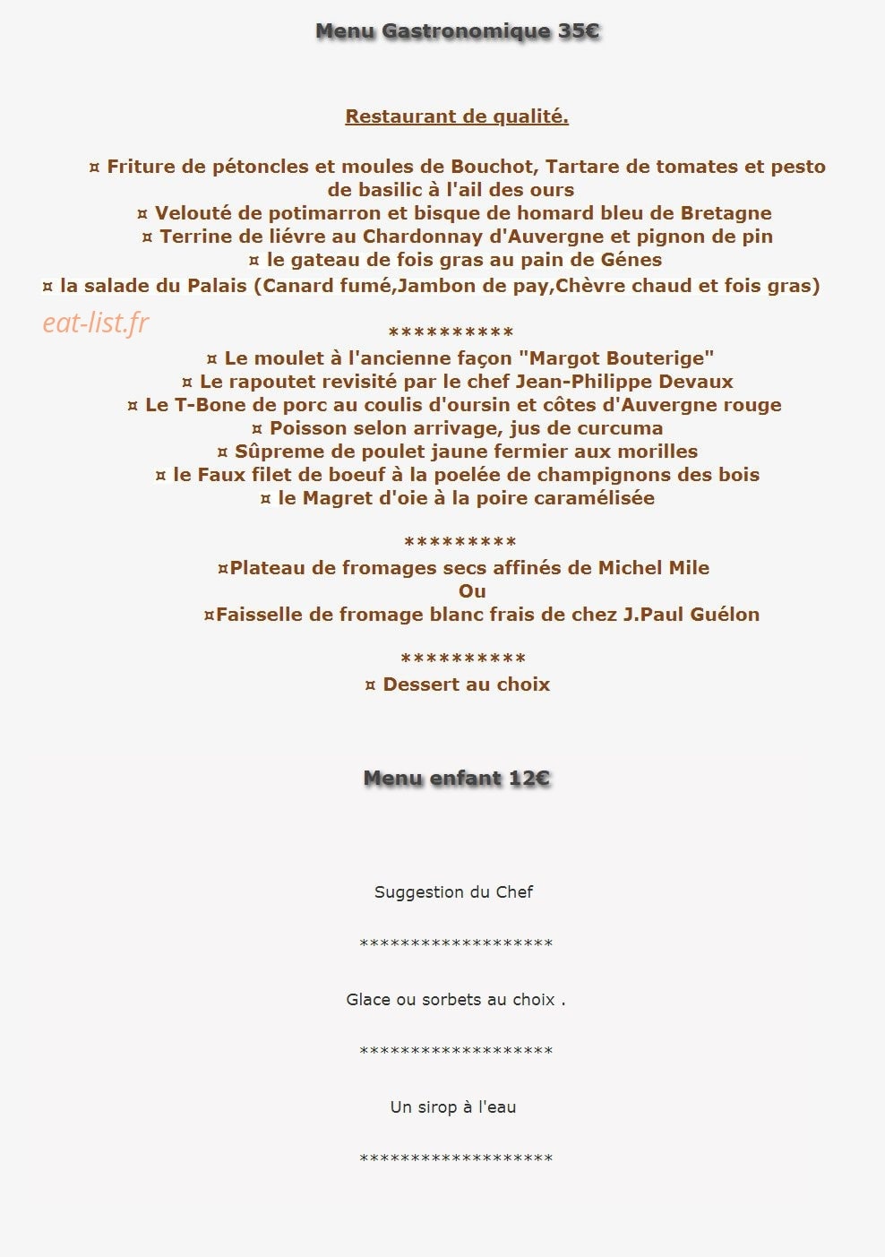 L'Auberge Du Palais — carte page 1