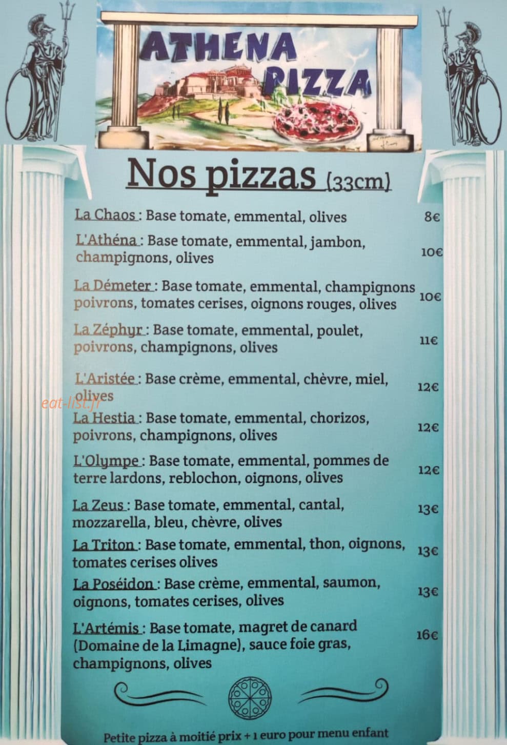 Athéna Pizza — carte page 1