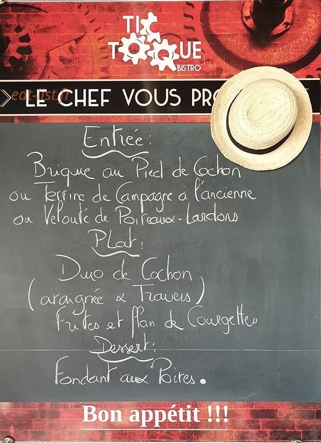 Tic Toque Bistro — carte page 1