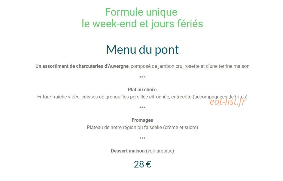 Restaurant Du Pont — carte page 1