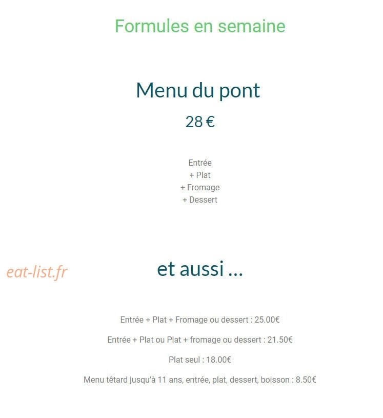 Restaurant Du Pont — carte page 2
