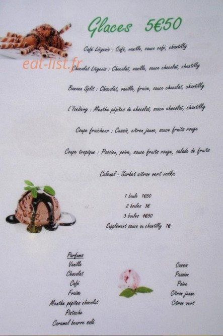 Carte et menu de Pizzeria des Oliviers à Puy Guillaume — Les glaces