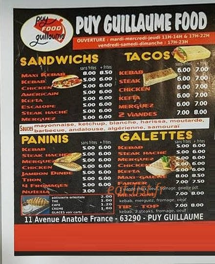 Puy guillaume kebab — carte page 1