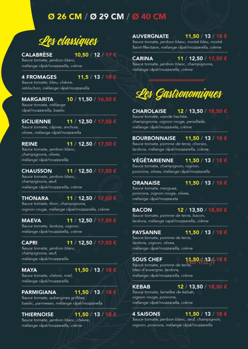 Emma Pizza — carte page 3