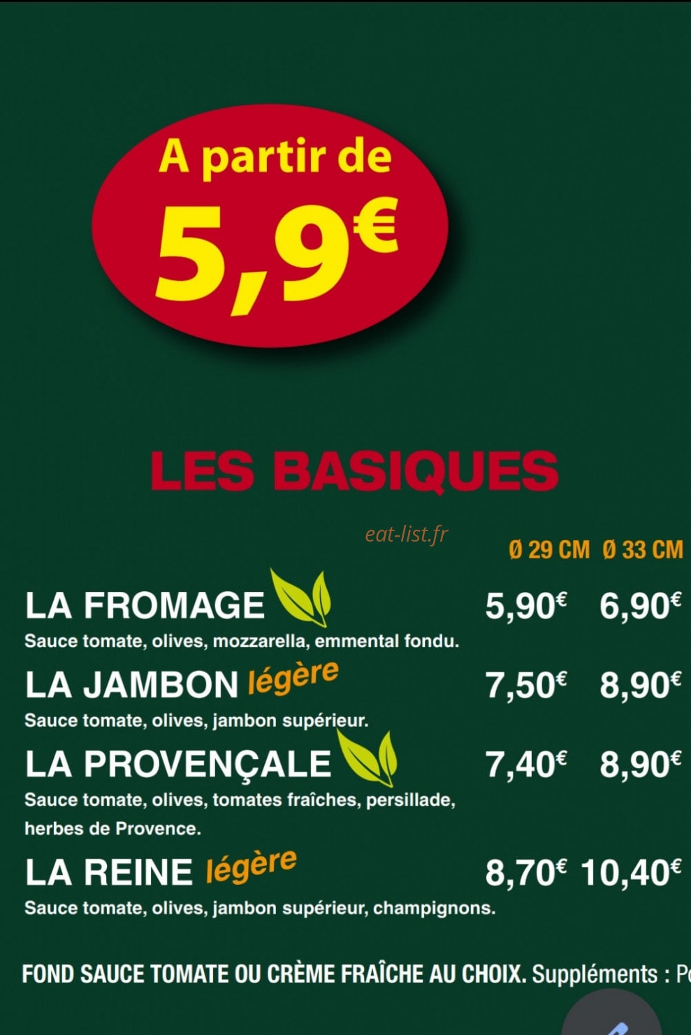 Le Kiosque à Pizzas — carte page 1