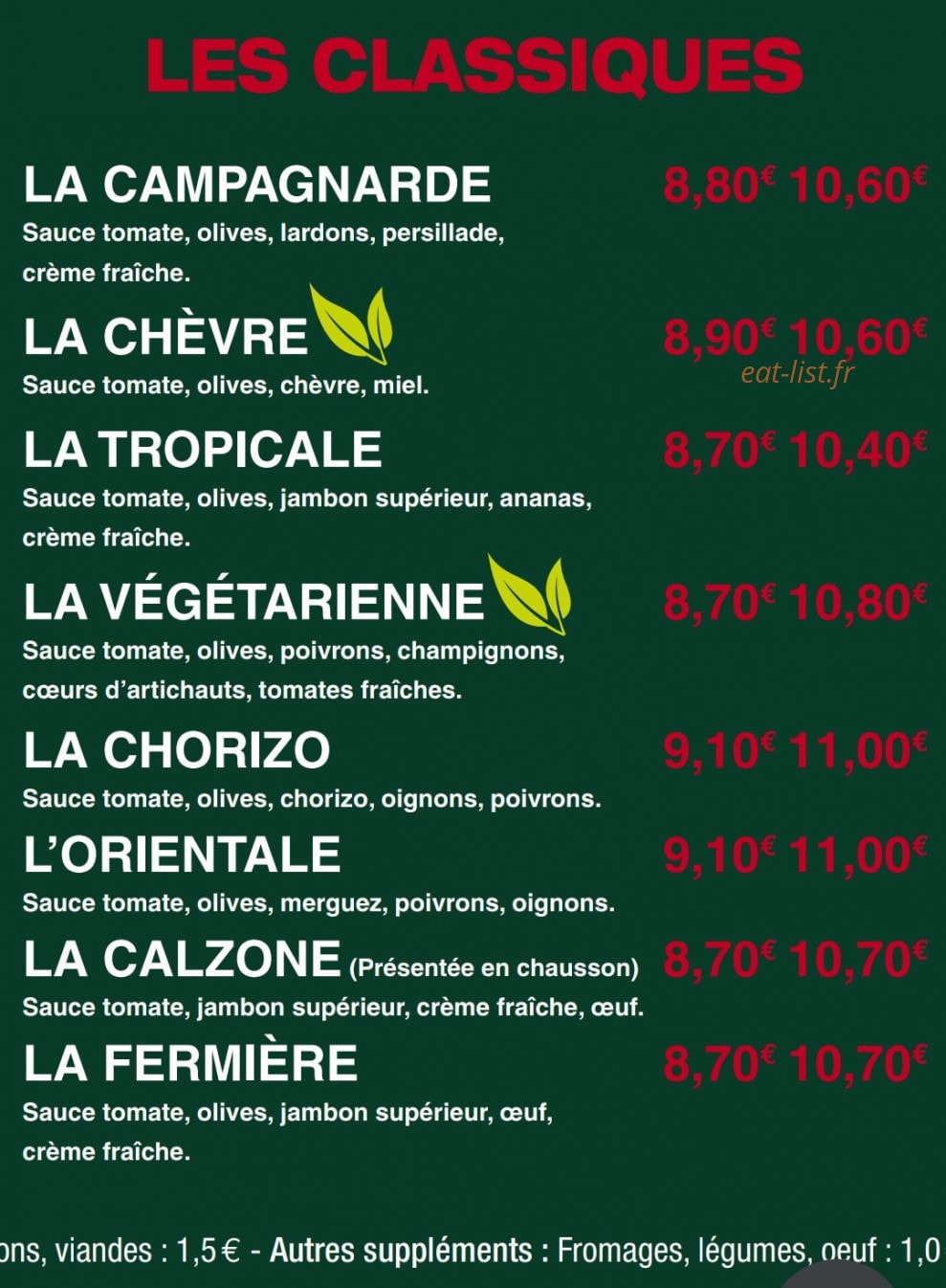 Le Kiosque à Pizzas — carte page 2