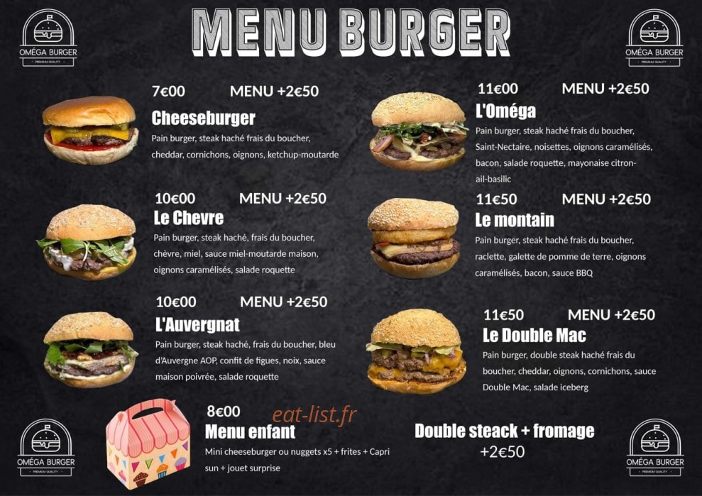 Oméga Burger — carte page 1