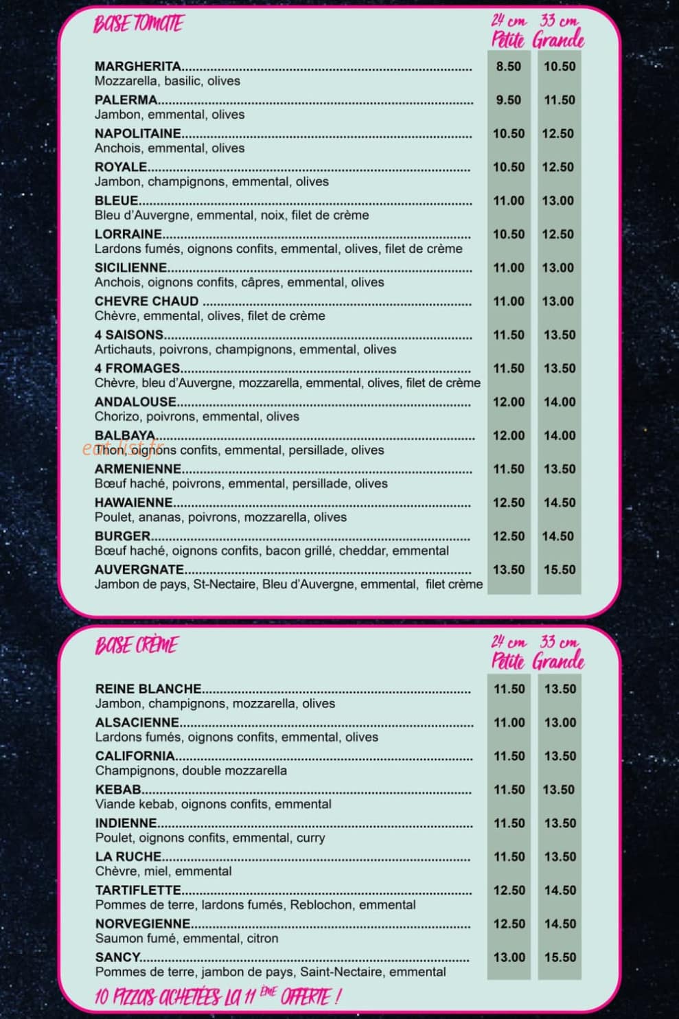 Pizzana — carte page 1