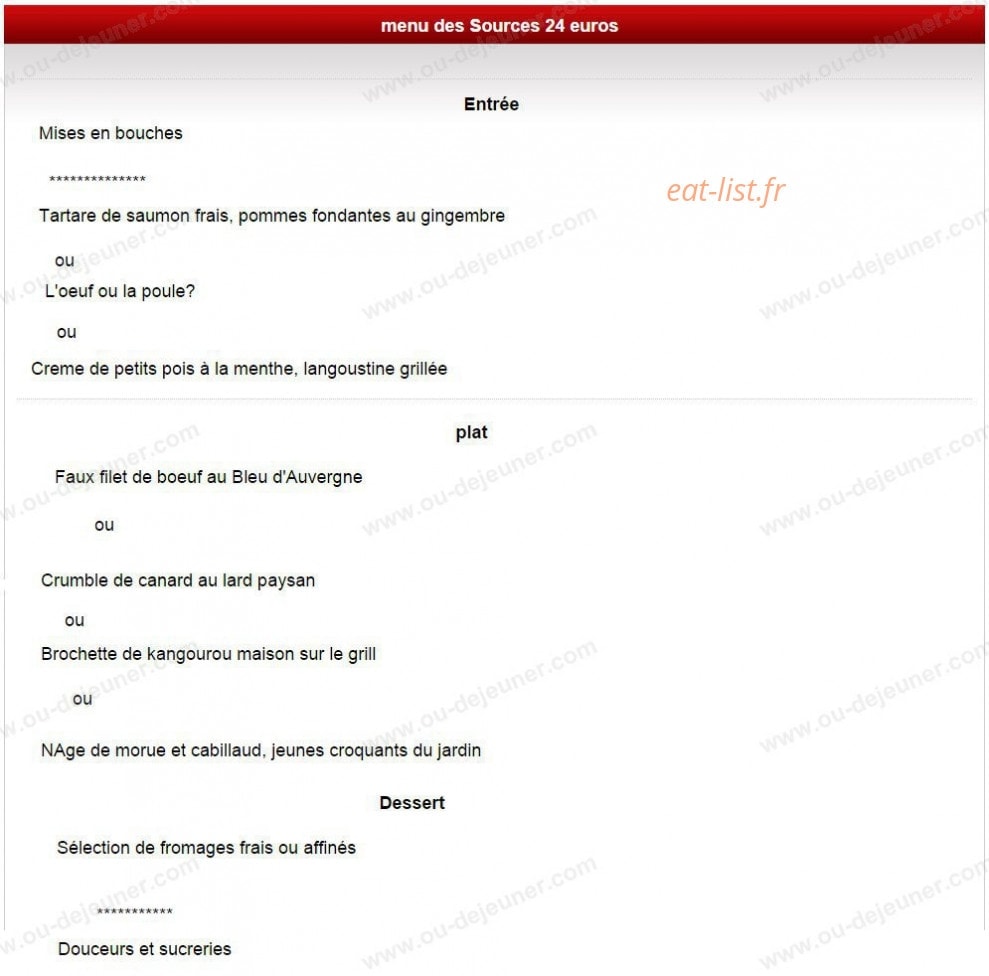 Restaurant les Sources — carte page 2