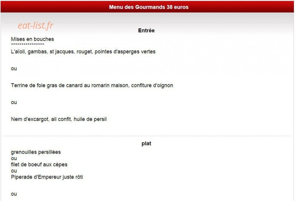 Restaurant les Sources — carte page 1