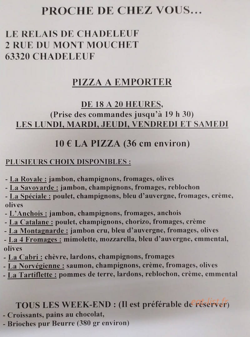 Le Relais de Chadeleuf — carte page 1