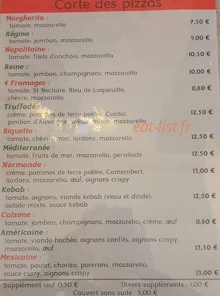 Pizzeria restaurant du centre — carte page 1