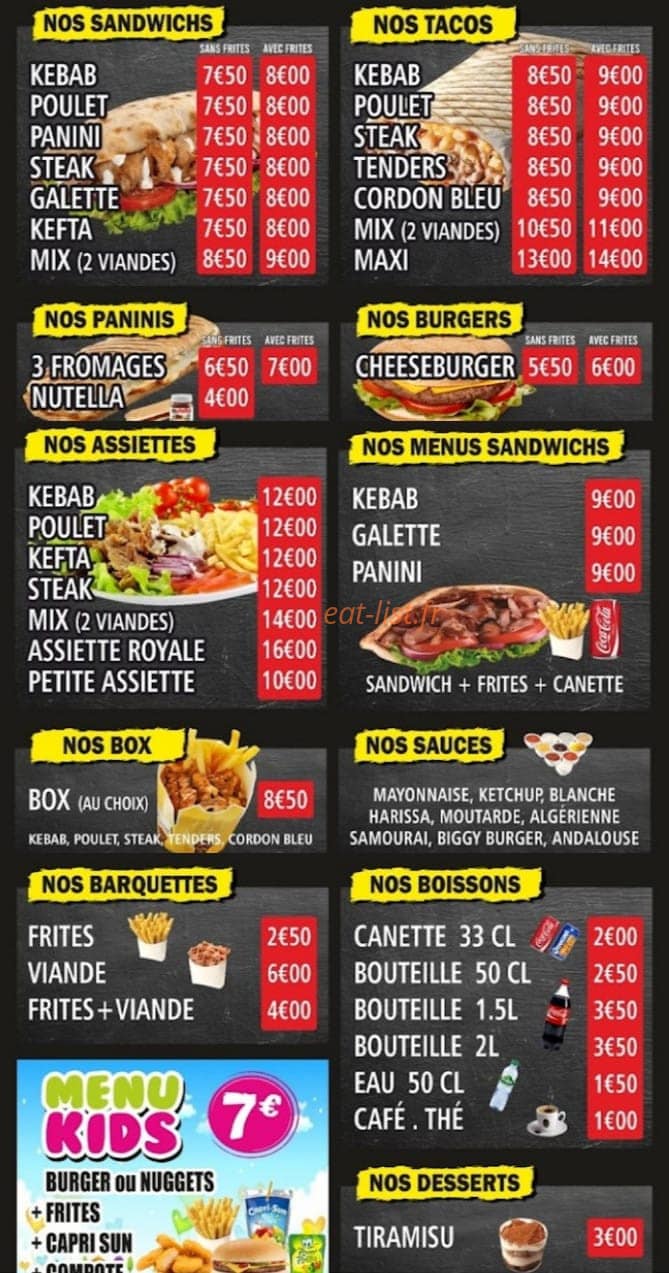 Matine Kebab — carte page 1
