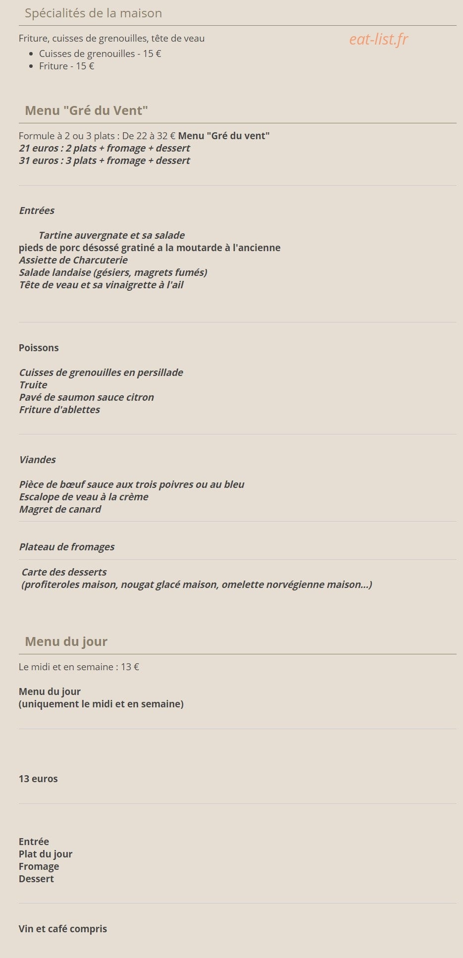Au Gré du Vent — carte page 1