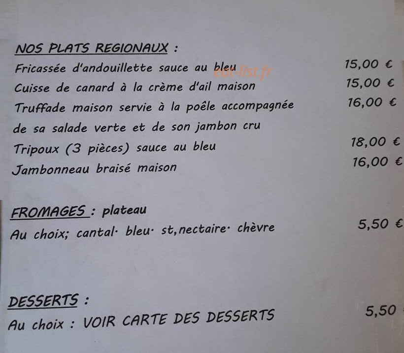 Le Relais Auvergnat — carte page 1