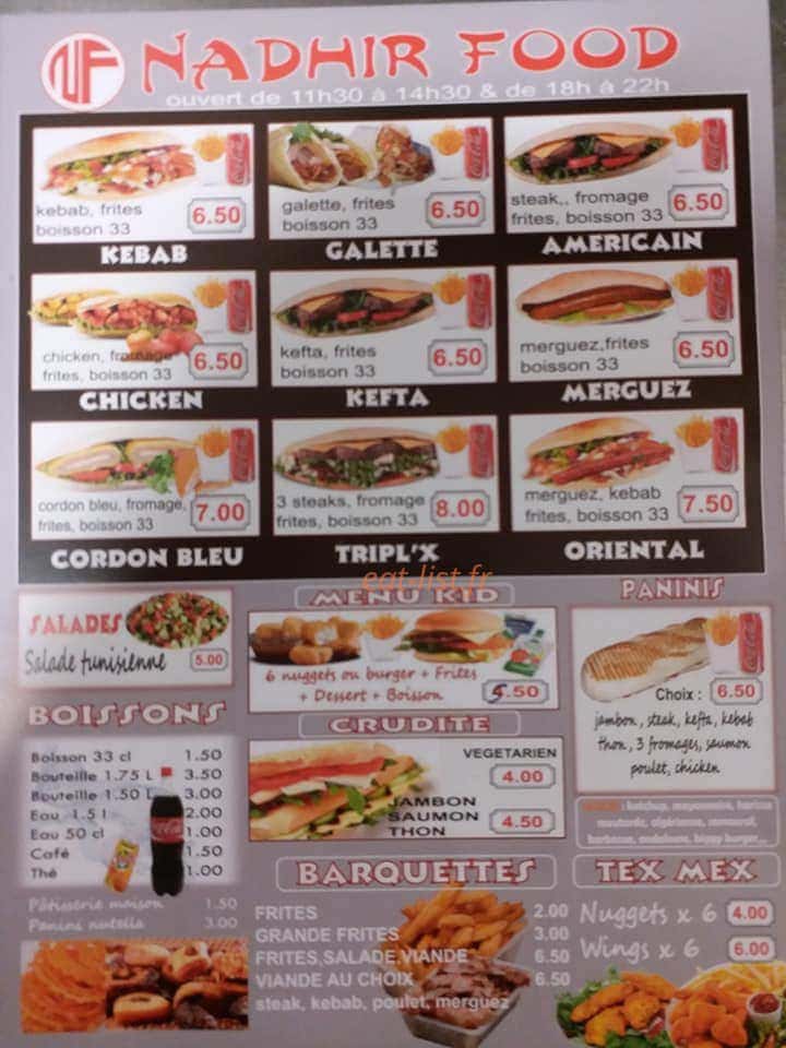 Nadhir food — carte page 1