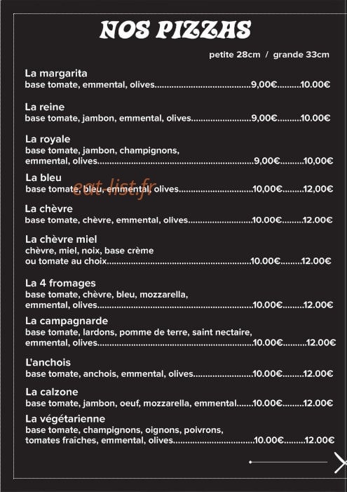 Pizzeria De La Fontaine — carte page 2