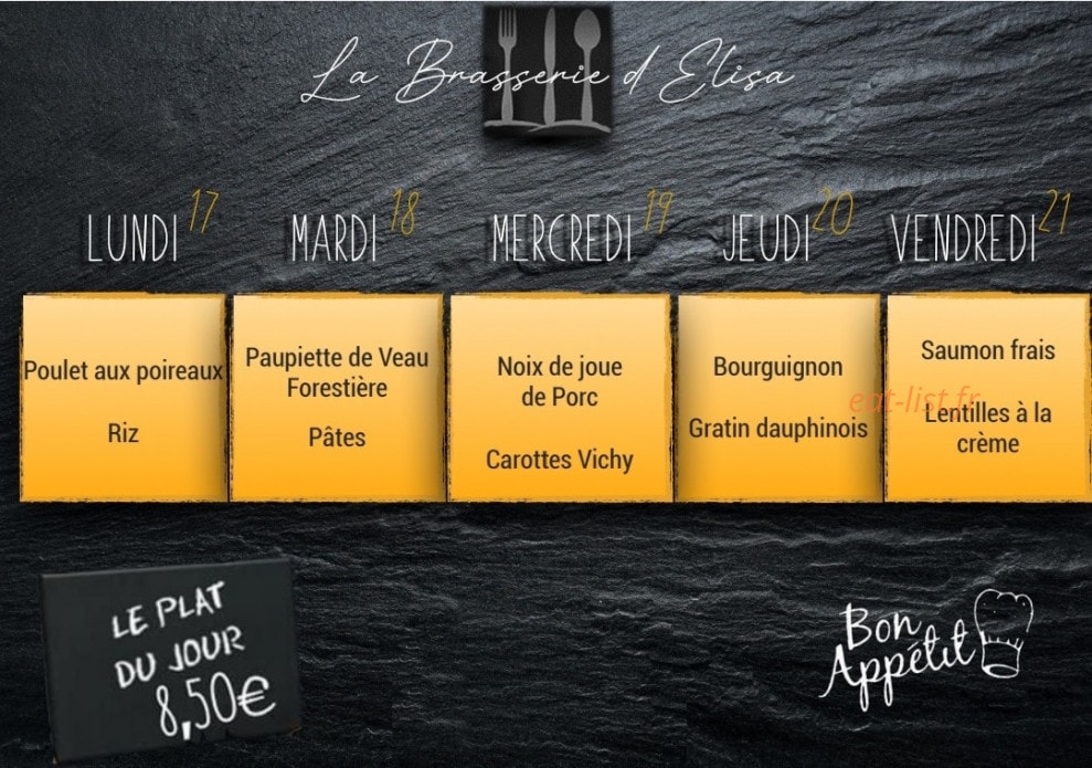 La Brasserie d'Elisa — carte page 1