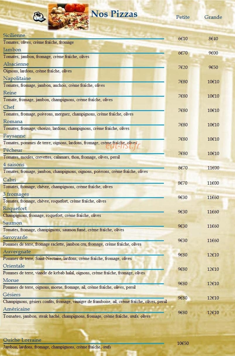 Mondial Pizza — carte page 1